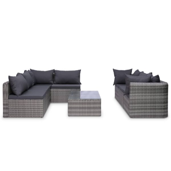 vidaXL 8 Piece Patio Lounge Set with Cushions Poly Rattan Gray - Image 3