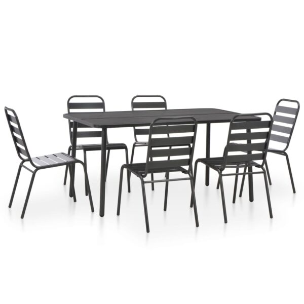 vidaXL 7 Piece Patio Dining Set Steel Dark Gray