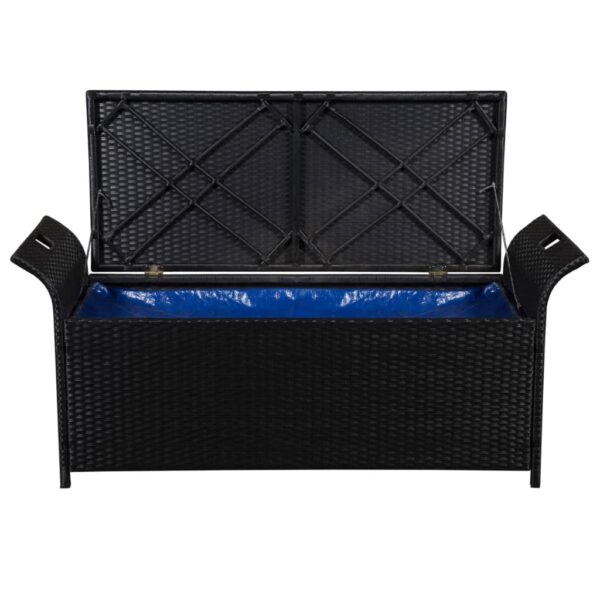 vidaXL Storage Bench with Cushion 54.3" Poly Rattan Black - Image 4