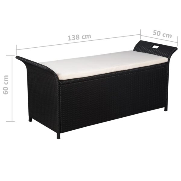 vidaXL Storage Bench with Cushion 54.3" Poly Rattan Black - Image 5