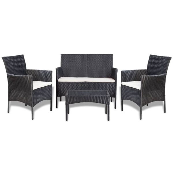 vidaXL 4 Piece Patio Lounge Set with Cushions Poly Rattan Black