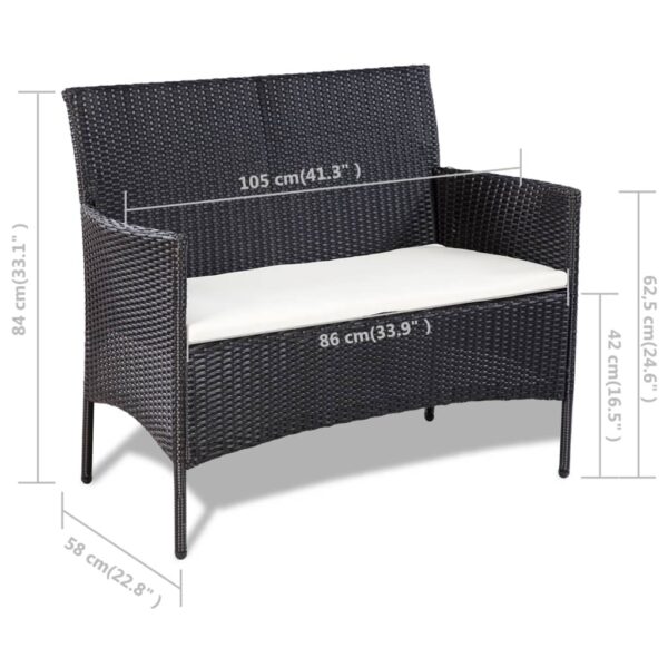 vidaXL 4 Piece Patio Lounge Set with Cushions Poly Rattan Black - Image 9