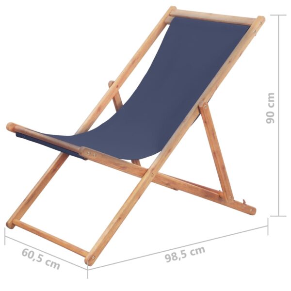 vidaXL Folding Beach Chair Fabric and Wooden Frame Blue - Image 11