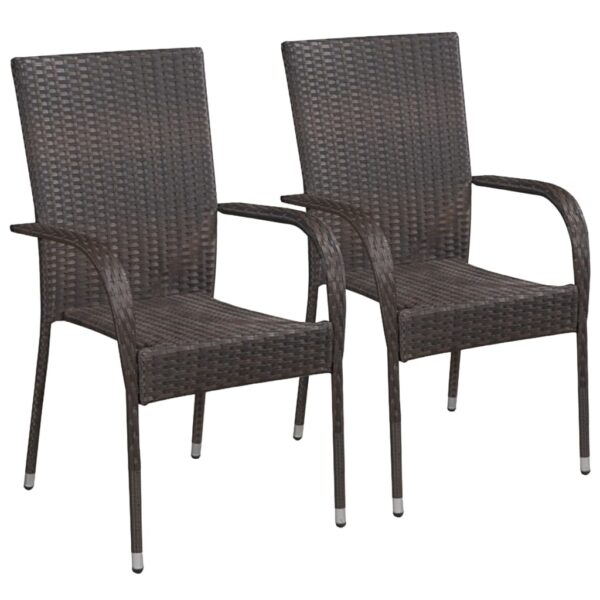 vidaXL Stackable Patio Chairs 2 pcs Poly Rattan Brown