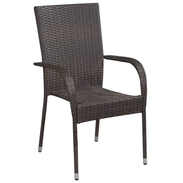 vidaXL Stackable Patio Chairs 2 pcs Poly Rattan Brown - Image 2