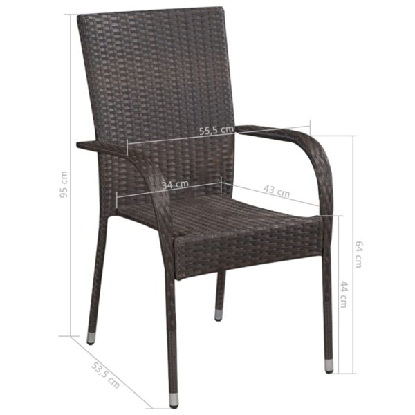 vidaXL Stackable Patio Chairs 2 pcs Poly Rattan Brown - Image 5