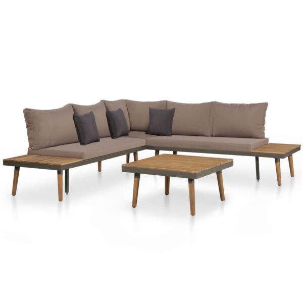 vidaXL 4 Piece Patio Lounge Set with Cushions Solid Acacia Wood Brown