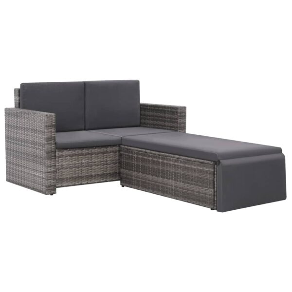 vidaXL 2 Piece Patio Lounge Set with Cushions Poly Rattan Gray - Image 2