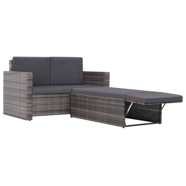 vidaXL 2 Piece Patio Lounge Set with Cushions Poly Rattan Gray - Image 3