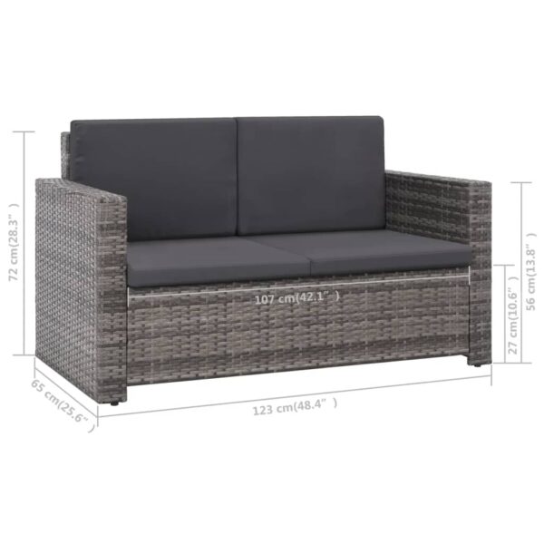 vidaXL 2 Piece Patio Lounge Set with Cushions Poly Rattan Gray - Image 8