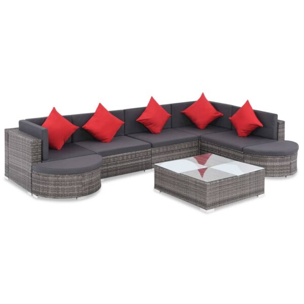 vidaXL 8 Piece Patio Lounge Set with Cushions Poly Rattan Gray