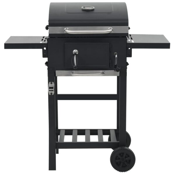 vidaXL Charcoal-Fueled BBQ Grill with Bottom Shelf Black - Image 2