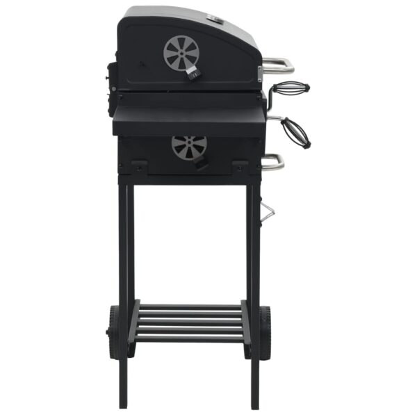 vidaXL Charcoal-Fueled BBQ Grill with Bottom Shelf Black - Image 3