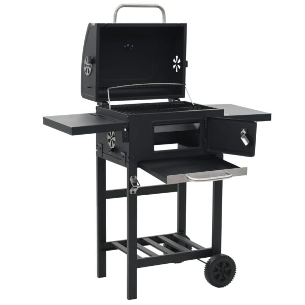 vidaXL Charcoal-Fueled BBQ Grill with Bottom Shelf Black - Image 6