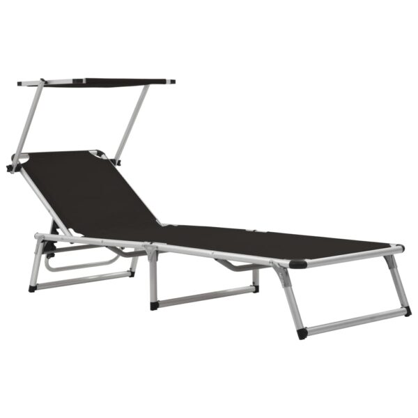 vidaXL Folding Sun Lounger with Roof Aluminum and Textilene Black