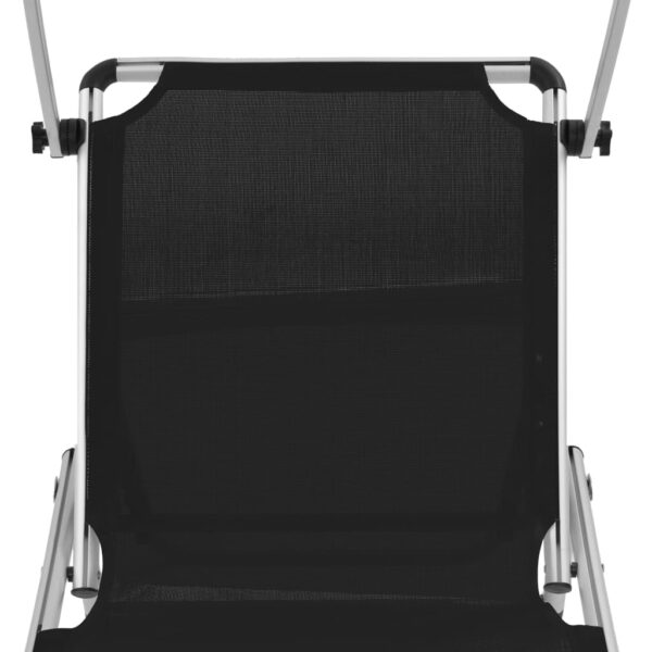 vidaXL Folding Sun Lounger with Roof Aluminum and Textilene Black - Image 7