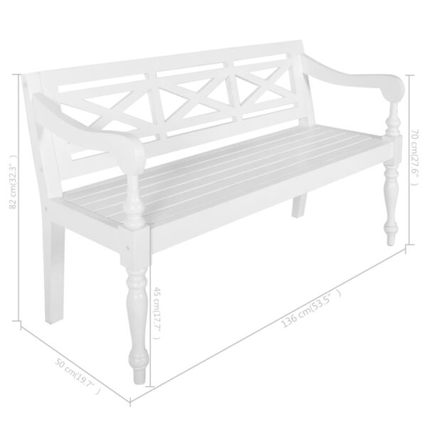 vidaXL Batavia Bench 53.5" Solid Mahogany Wood White - Image 6