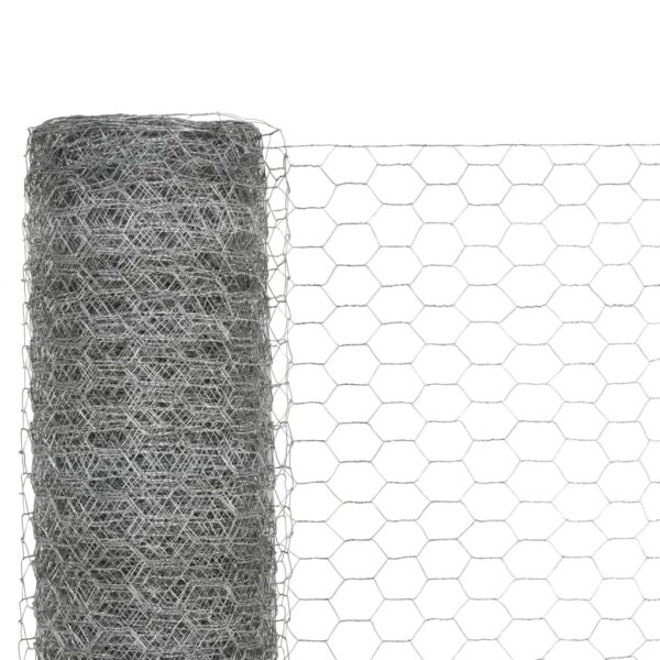 vidaXL Chicken Wire Fence Galvanized Steel 82'x4.9' Silver - Image 3