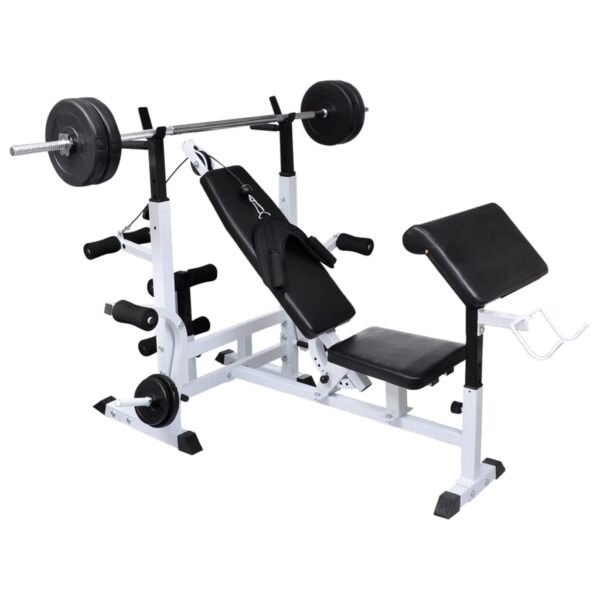 vidaXL Weight Bench with Weight Rack, Barbell and Dumbbell Set 198.4 lb - Image 2