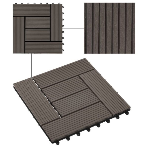 vidaXL 11 pcs Decking Tiles WPC 11.8"x11.8" 1 sqm Dark Brown - Image 4