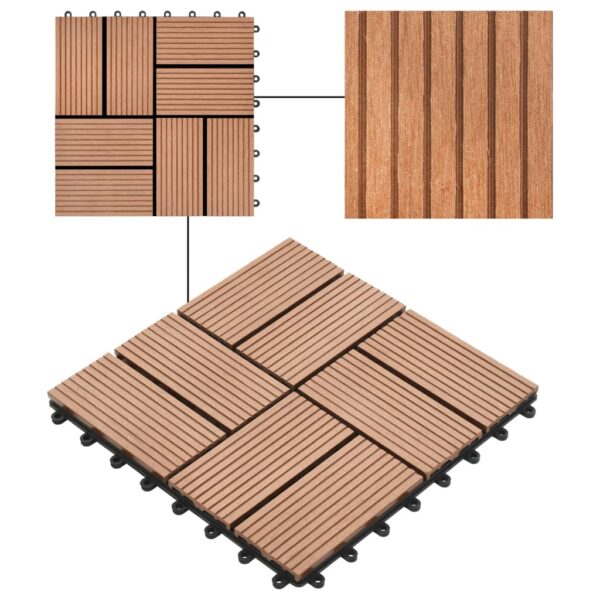 vidaXL 11 pcs Decking Tiles WPC 11.8"x11.8" 1 sqm Brown - Image 4