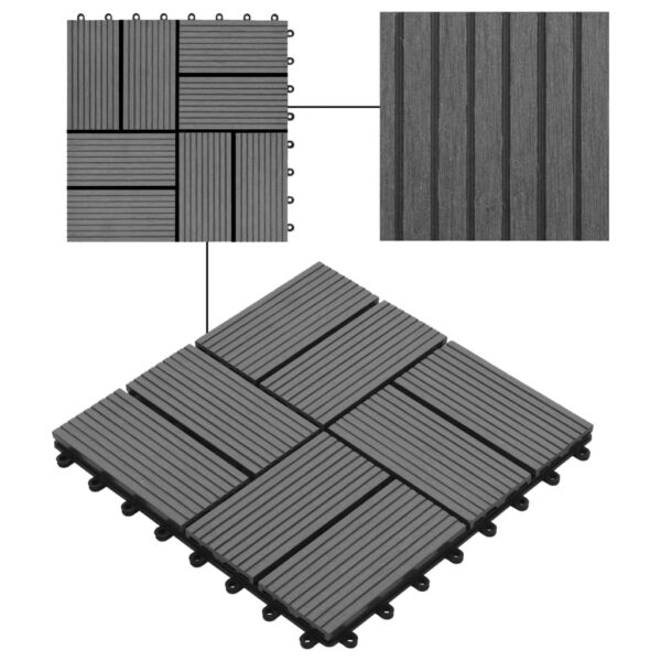 vidaXL 11 pcs Decking Tiles WPC 11.8"x11.8" 1 sqm Gray - Image 4