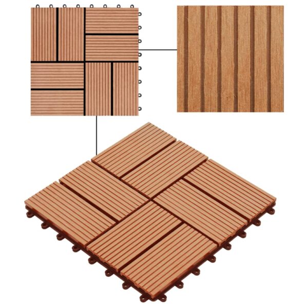 vidaXL 11 pcs Decking Tiles WPC 11.8"x11.8" 1 sqm Teak Color - Image 4