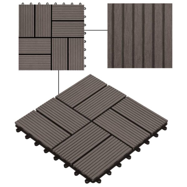 vidaXL 11 pcs Decking Tiles WPC 11.8"x11.8" 1 sqm Dark Brown - Image 4