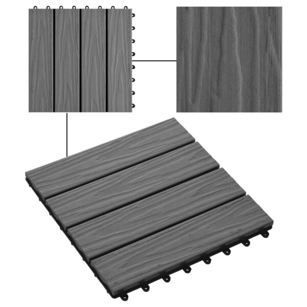 vidaXL 11 pcs Decking Tiles Deep Embossed WPC 11.8"x11.8" 1 sqm Gray - Image 4