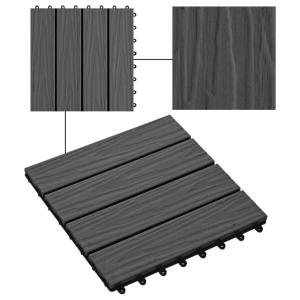 vidaXL 11 pcs Decking Tiles Deep Embossed WPC 11.8"x11.8" 1 sqm Black - Image 4