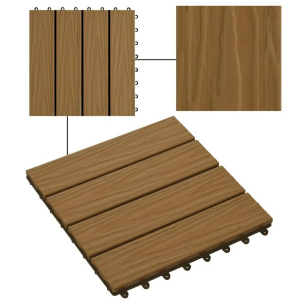 vidaXL 11 pcs Decking Tiles Deep Embossed WPC 11.8"x11.8" 1 sqm Teak Color - Image 4