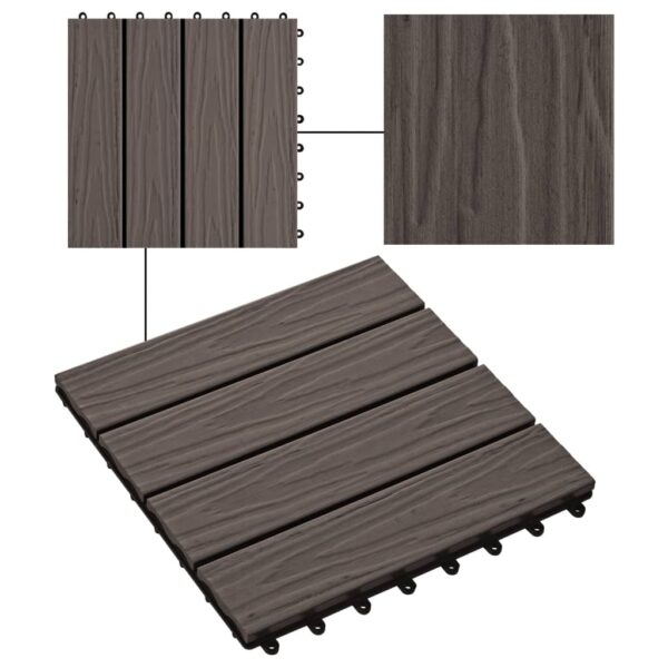 vidaXL 11 pcs Decking Tiles Deep Embossed WPC 11.8"x11.8" 1 sqm Dark Brown - Image 4