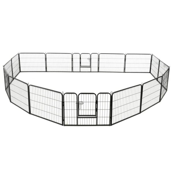 vidaXL Dog Playpen 16 Panels Steel 31.5"x23.6" Black - Image 2