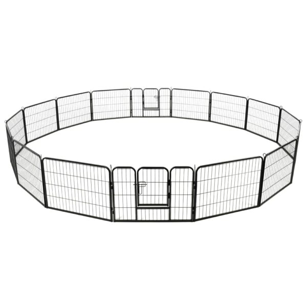 vidaXL Dog Playpen 16 Panels Steel 31.5"x23.6" Black - Image 4