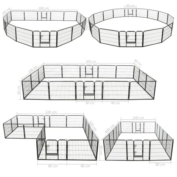 vidaXL Dog Playpen 16 Panels Steel 31.5"x23.6" Black - Image 8