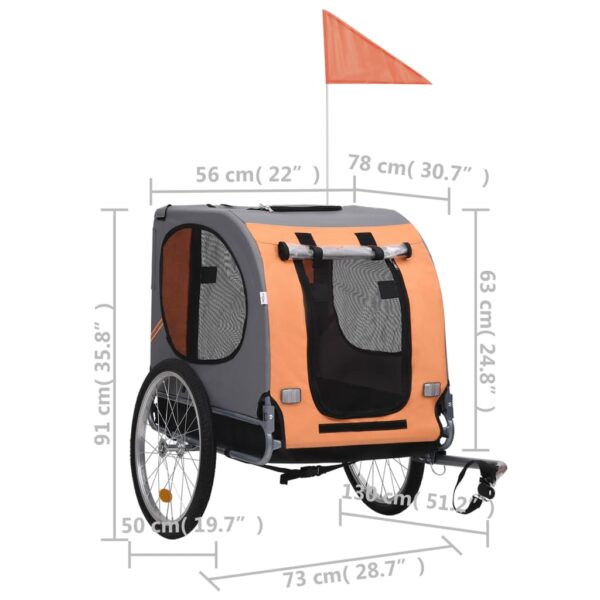 vidaXL Pet Bike Trailer Orange and Gray - Image 7