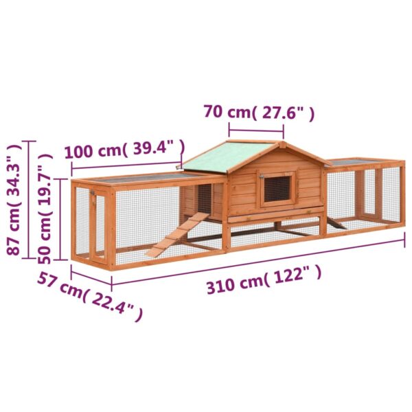 vidaXL Rabbit Hutch Solid Pine & Fir Wood 122"x27.6"x34.3" - Image 10