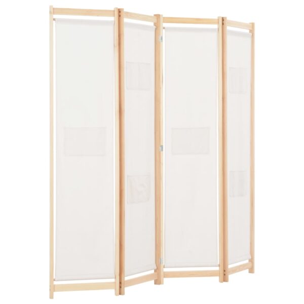 vidaXL 4-Panel Room Divider Cream 62.9"x66.9"x1.6" Fabric - Image 3