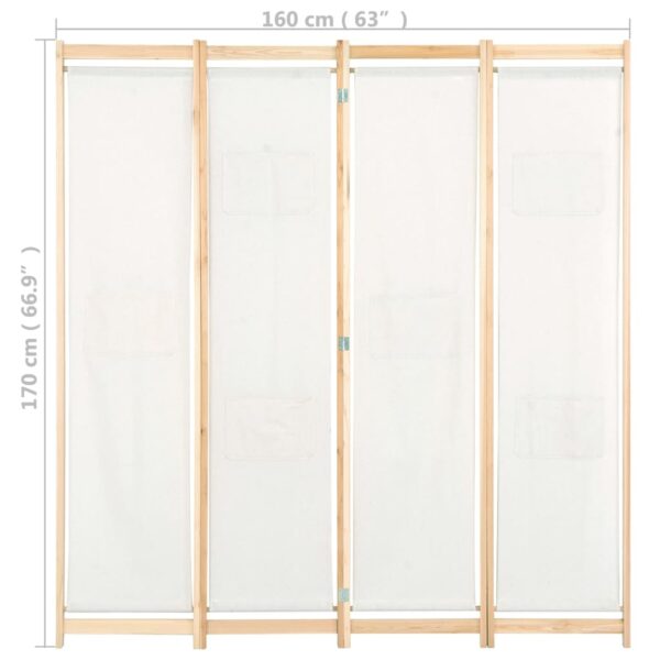 vidaXL 4-Panel Room Divider Cream 62.9"x66.9"x1.6" Fabric - Image 8