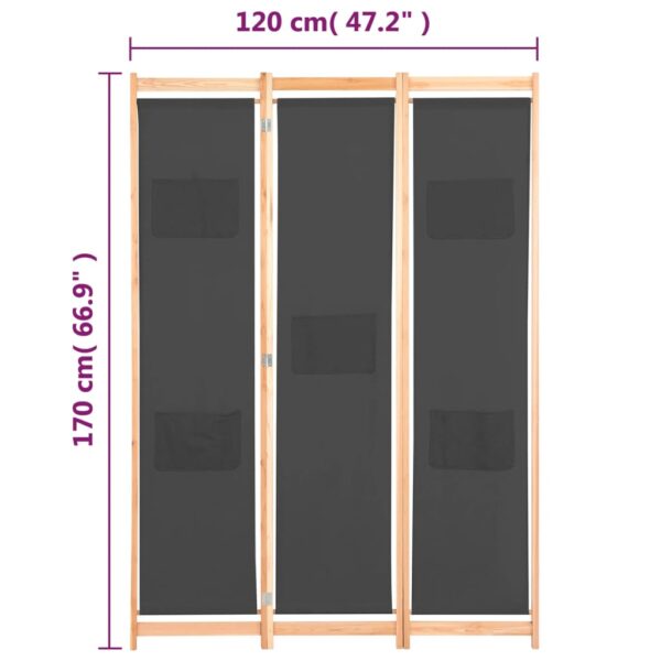 vidaXL 3-Panel Room Divider Gray 47.2"x66.9"x1.6" Fabric - Image 8