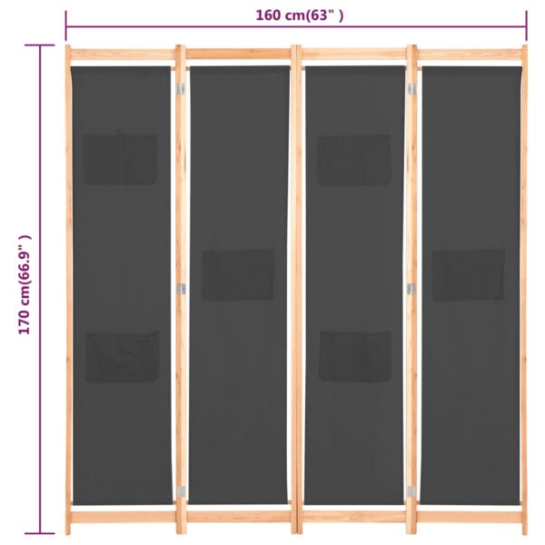 vidaXL 4-Panel Room Divider Gray 62.9"x66.9"x1.6" Fabric - Image 8