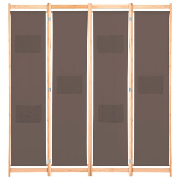 vidaXL 4-Panel Room Divider Brown 62.9"x66.9"x1.6" Fabric - Image 2