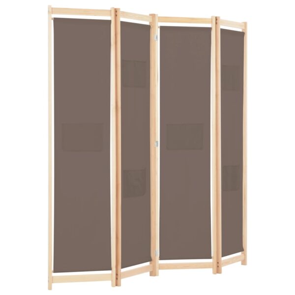 vidaXL 4-Panel Room Divider Brown 62.9"x66.9"x1.6" Fabric - Image 3