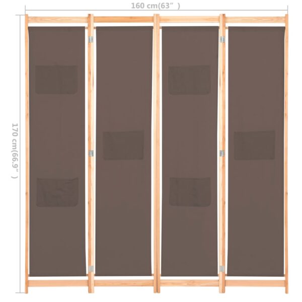 vidaXL 4-Panel Room Divider Brown 62.9"x66.9"x1.6" Fabric - Image 8