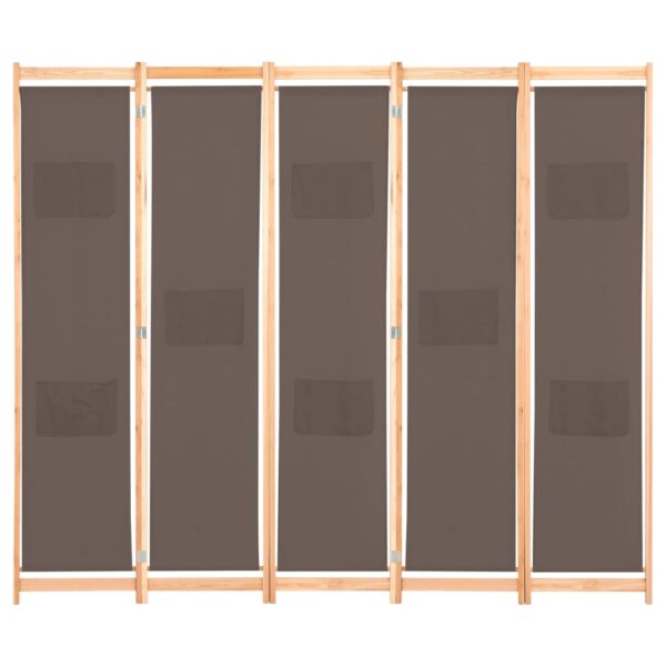 vidaXL 5-Panel Room Divider Brown 78.7"x66.9"x1.6" Fabric - Image 2