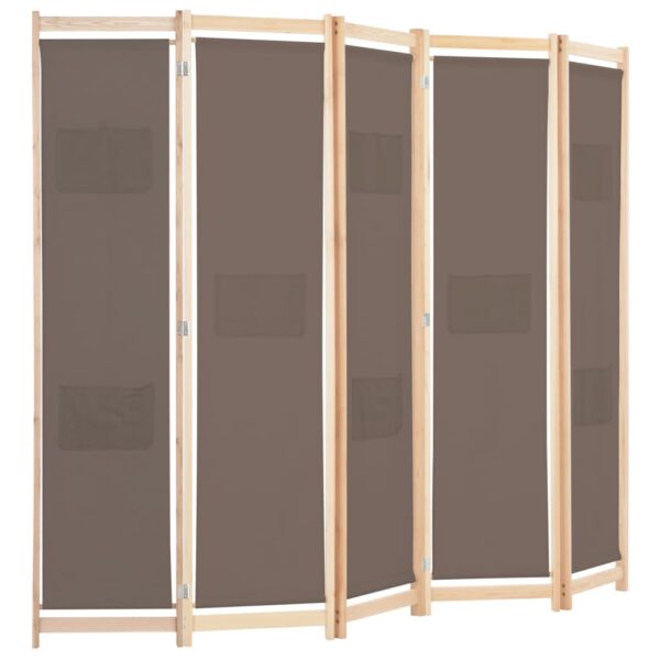 vidaXL 5-Panel Room Divider Brown 78.7"x66.9"x1.6" Fabric - Image 3