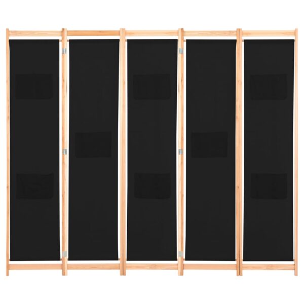 vidaXL 5-Panel Room Divider Black 78.7"x66.9"x1.6" Fabric - Image 2