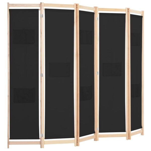 vidaXL 5-Panel Room Divider Black 78.7"x66.9"x1.6" Fabric - Image 3