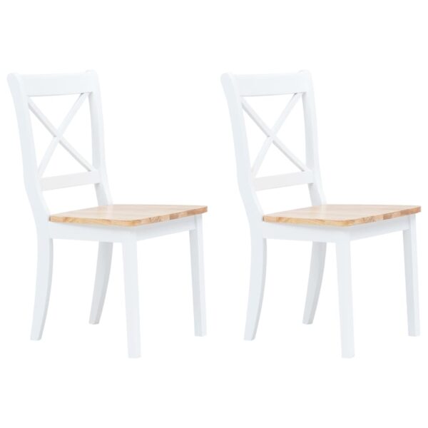 vidaXL Dining Chairs 2 pcs White and Light Wood Solid Rubber Wood