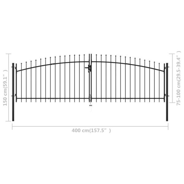 vidaXL Double Door Fence Gate with Spear Top 157.5"x59.1" - Image 5